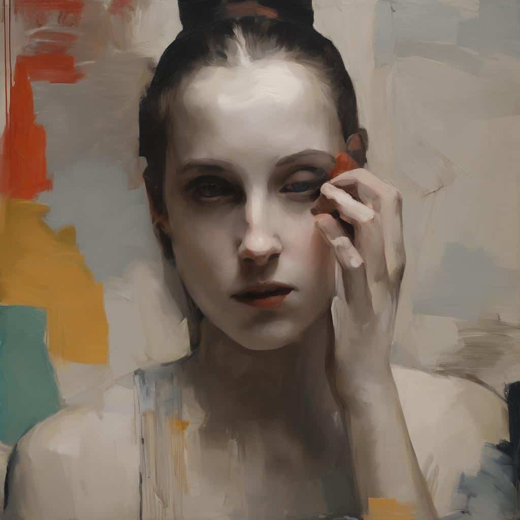 Ανθρώπινο πορτρέτο, εικαστικά σύμβολα και τέχνη σε πίνακα ζωγραφικής.