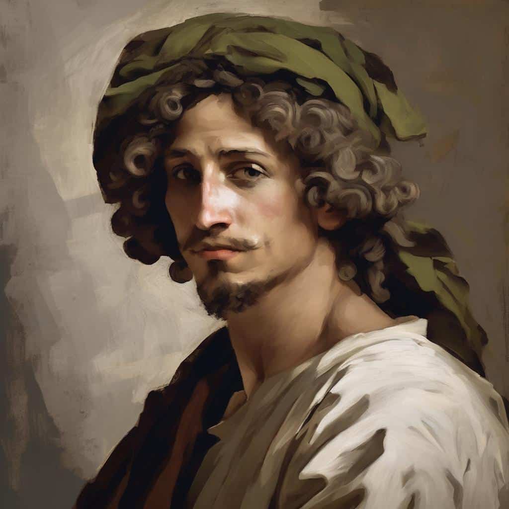 Ζωντανή εικόνα ανδρικού πορτρέτου με δημιουργικό και εικαστικό στοιχείο τέχνης.