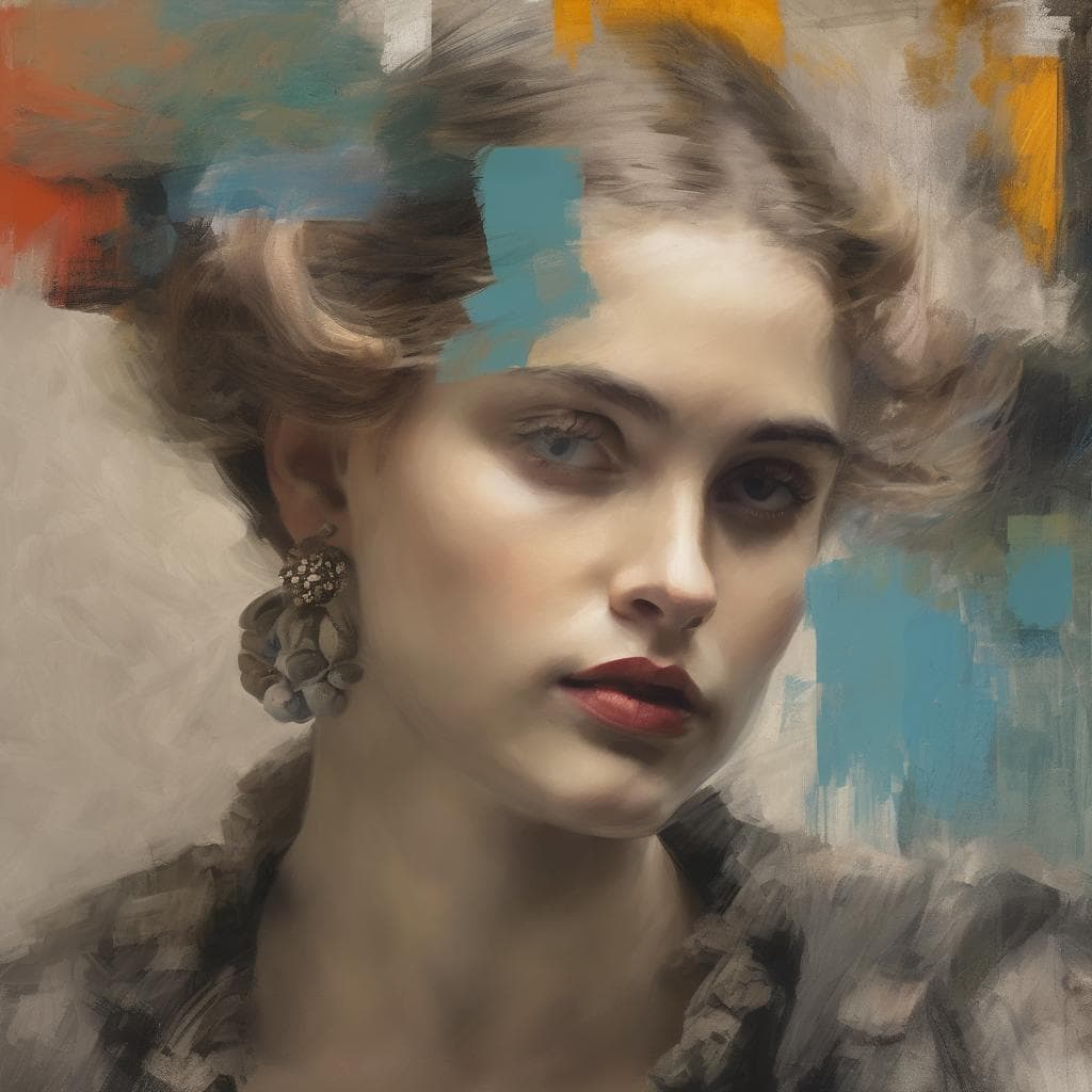 Ομορφη εικόνα γυναίκας με δημιουργικά εικαστικά σύμβολα και τέχνη.